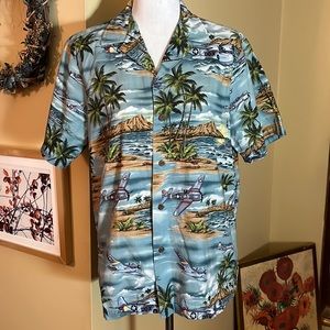 Vtg Styled by RJC Hawaii Size Medium Island Airplane Battleship Military Graphic